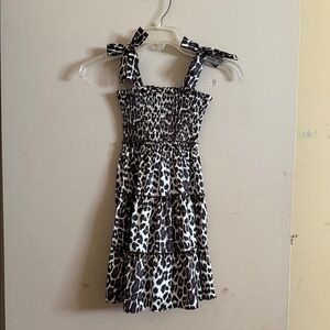 Girls Black and White Leopard Print Sundress with Tie Straps